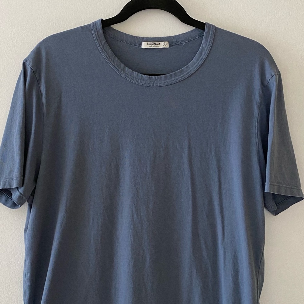 Buck Mason Shirt Blue Gray Short Sleeve Solid Casual Crew Neck